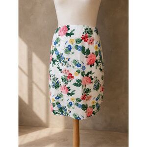 Old Navy Sz M Linen Blend Floral A-Line Skirt White Pink Cottagecore Spring Summ